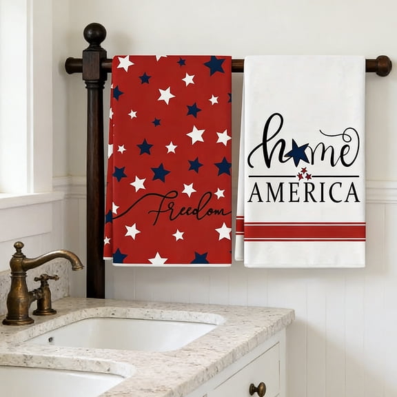 2 Pcs Independence Day Patriotic Kitchen Towels Absorbent Reusable Tea Towels for Cooking Cleaning Household B