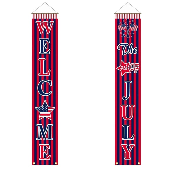 2 Pcs Independence Day Porch Signs — 4th of July Decorations — Porch Railings, Fence Lines & Garage Doors, perfect for Summer BBQ Parties and USA Pride with classic Americana Style