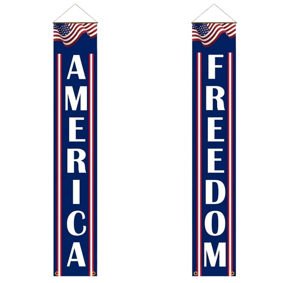 2 Pcs Independence Day Porch Signs — 4th of July Decorations — Porch Railings, Fence Lines & Garage Doors, perfect for Summer BBQ Parties and USA Pride with classic Americana Style