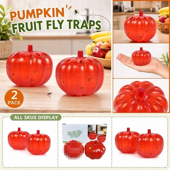 2 Pcs Indoor Fruit Fly Traps, Pumpkin-Shaped Reusable Traps Effective Fruit Fly Bug Catcher for House, Kitchen, Bedroom, Dining Room, Trash Areas