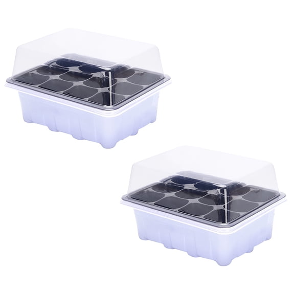 2 Pcs Indoor Propagation Box with Dome Lid — 6/12-Cell Seed Starter Tray, Transparent Humidity & Ventilation Control for Plant Cloning(12 holes )