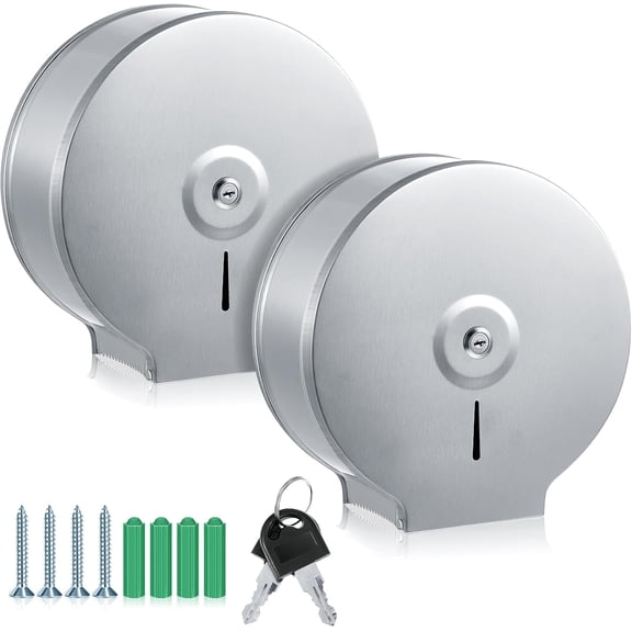 2 Pcs Industrial Toilet Paper Holder Commercial Roll Dispenser Wall Mount Stainless Steel Jumbo Tissue Dispenser Fits 9" Roll Toilet Paper for Office Home Public Places (Silver)
