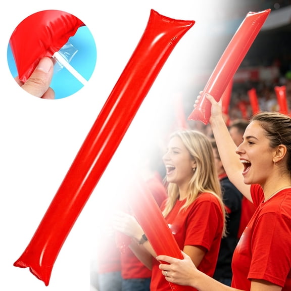 2 Pcs Inflatable Cheering Sticks, Plastic Thundersticks Noise Maker for Sporting Events and Parties, Red