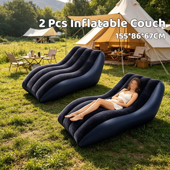 2 Pcs Inflatable Couch with Foot Pump for Camping, Portable Blow Up Couch for Outdoor Camping Beach