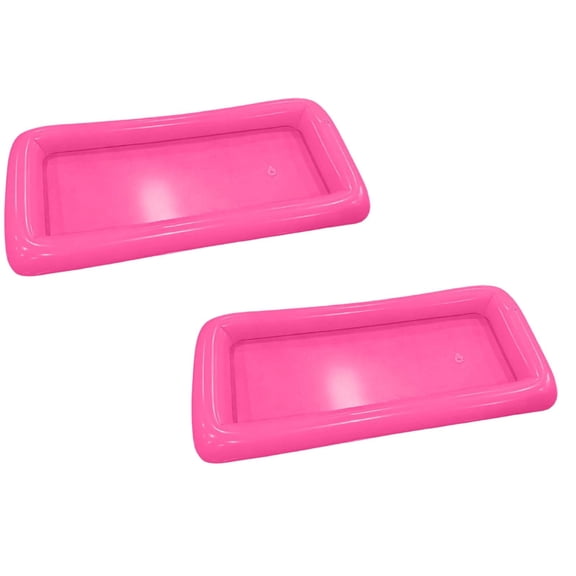 2 Pcs Inflatable Serving Bar with Drain Plug, 48"x22" Floating Drink Holder & Food Cooler Tray for Pool, BBQ, Picnic, Beach, Party, Outdoor Events, Pink