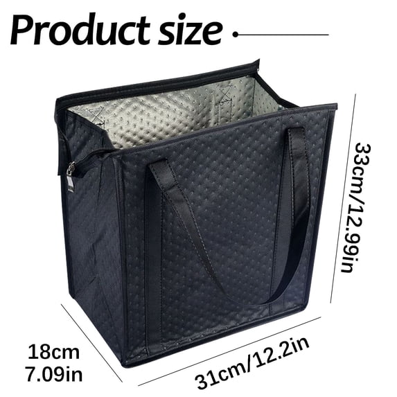 2 Pcs Insulated Grocery Bags, 12.99X12.2X7.09" Large Capacity Cooler Bags, Reusable Shopping Bags, Zippered Thermal Storage Bag, Waterproof Food Container for Picnic Camping and Beach Trips