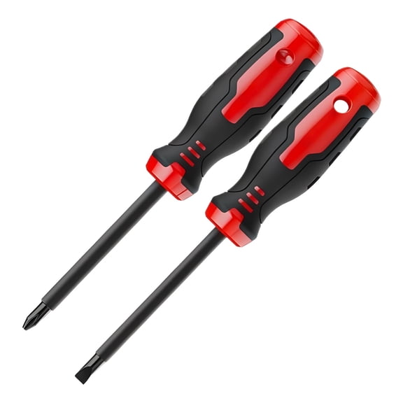 2 Pcs Insulated Screwdriver Set, Professional Electrician Hand Tools with Strong Attachment Force Tips, Comfortable Grip and Anti-Slip Handle, Phillips and Slotted, Black & Red