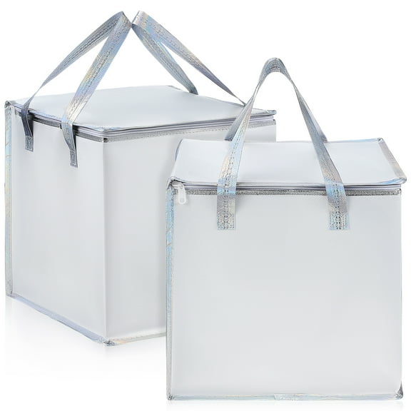 2 Pcs Insulated Shopping Bags for Groceries Food Delivery Cooler and Thermal Bags with Handles