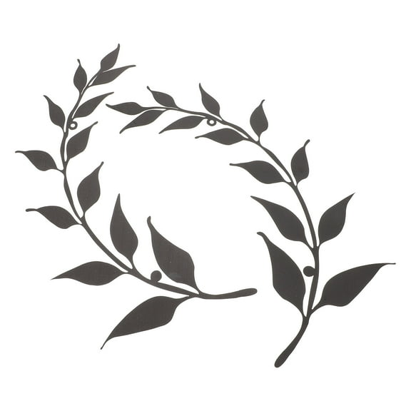 2 Pcs Iron Leaf Curved Wall Sculptures Outdoor Ornaments Black