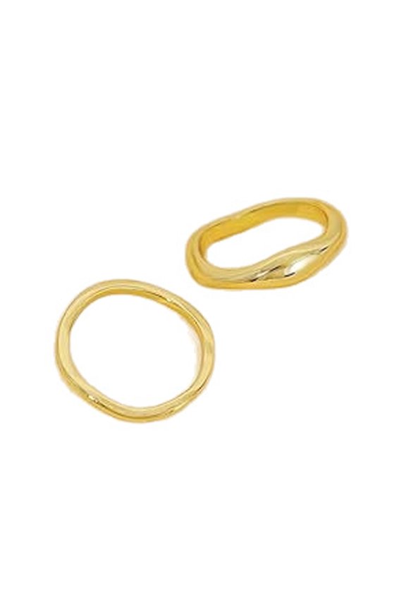 2 Pcs Irregular Wavy Gold Plated Stackable Rings for Women, Minimalist Textured Thin Band Metal Finger Rings, Daily Matching Jewelry for Dating Office Wedding Wear