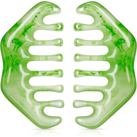 2 Pcs Jade Combs Esthetician Supplies Massage Stone Hair Gua Sha Scraping Scalp Comb Facial Massage Tool Handheld Head Tools Head Caring Therapy Valentines for Women(Elegant Style)