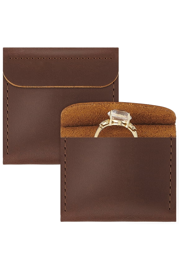 2 Pcs Jewelry Pouches for Rings Square Camel Engagement Ring Pouch 2.3Inch Leather Ring Pouch Leather Ring Holder Bags Wedding Ring Case