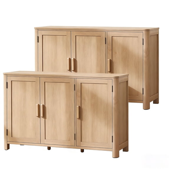 2 Pcs Joaxswe Buffet Cabinet with 3 Doors, 46" Kitchen Sideboard Storage Cabinet with Adjustable Shelves, Coffee Bar Cabinet for Dining Room, Natural Oak