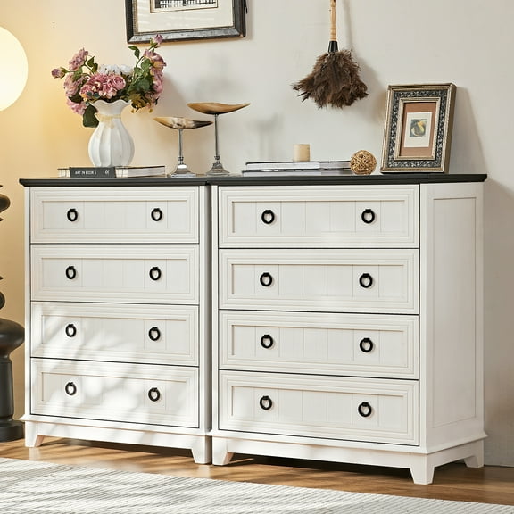 2 Pcs Joaxswe Dresser for Bedroom, 4 Drawer Dresser Tall White Dresser with Large Storage Space, for Bedroom,Hallway,Entryway - White