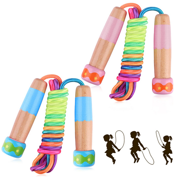 2 Pcs Jump Rope for Kids Adjustable, Kid Jump Ropes for Girls Boys Skipping Rope for Kids with Wooden Handle Cotton Braided Outdoor Fun Activity for Exercise Fitness Children Students Preschooler