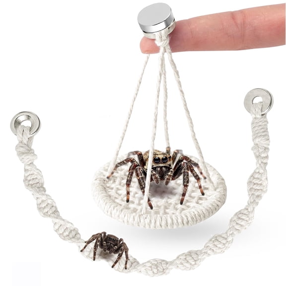 JumpTrzz 1 White Natural Cotton Jumping Spider Rope Bridge with Swing and Magnetic Mount for Enclosure Habitat