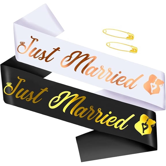 2 Pcs Just Married Sashes for Bachelor & Bachelorette Engagement Party