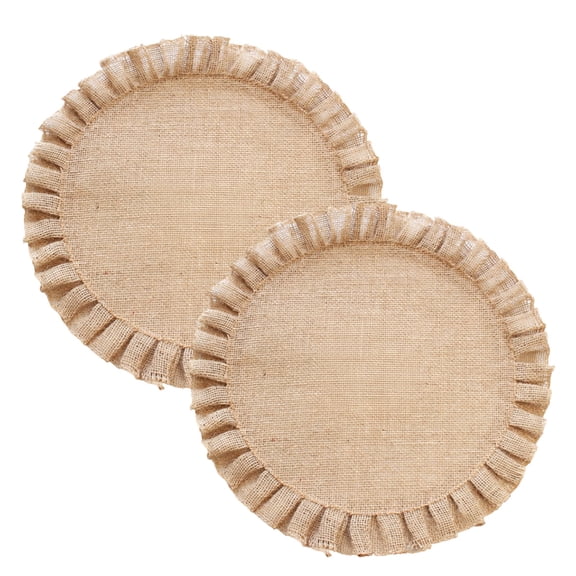 2 Pcs Jute Braided Round Placemats, 15 x 15 x 0.6 in Natural Rustic Farmhouse Style Heat-Proof Dinner Table Decor, Pleated Edge Charger Mats for Dining, Thanksgiving, Easter