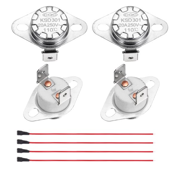 2 Pcs KSD301 Thermostat 110C/230F 20A Normally Closed N.C Adjust Snap Disc Temperature Switch with Terminal Wire for Microwaves,Oven,Coffee Maker
