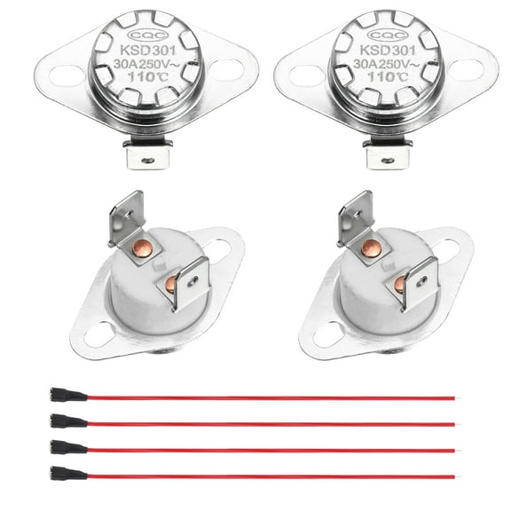 2 Pcs KSD301 Thermostat 110C/230F 30A Normally Closed N.C Adjust Snap Disc Temperature Switch with Terminal Wire for Microwaves,Oven,Coffee Maker