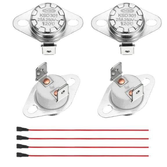 2 Pcs KSD301 Thermostat 120C/248F 25A Normally Closed N.C Adjust Snap Disc Temperature Switch with Terminal Wire for Microwaves,Oven,Coffee Maker