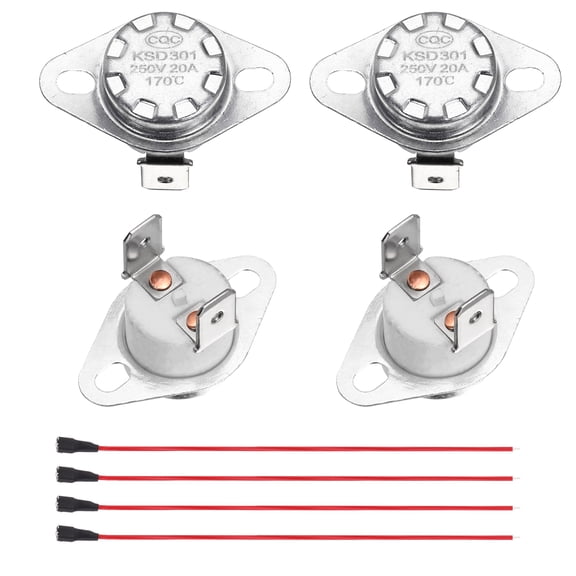 2 Pcs KSD301 Thermostat 170C/338F 20A Normally Closed N.C Adjust Snap Disc Temperature Switch with Terminal Wire for Microwaves,Oven,Coffee Maker