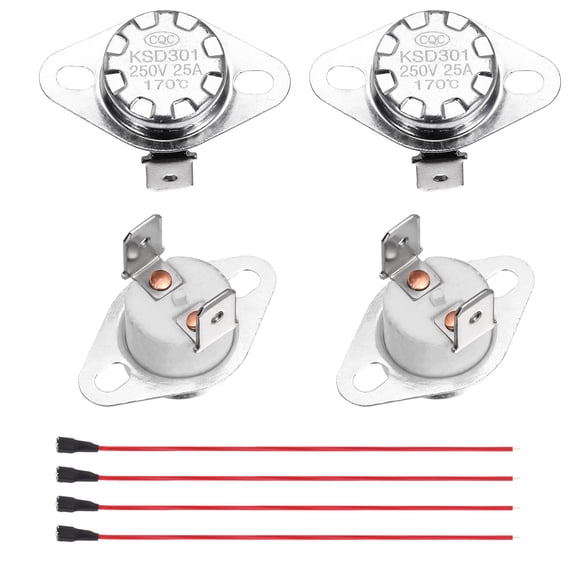 2 Pcs KSD301 Thermostat 170C/338F 25A Normally Closed N.C Adjust Snap Disc Temperature Switch with Terminal Wire for Microwaves,Oven,Coffee Maker