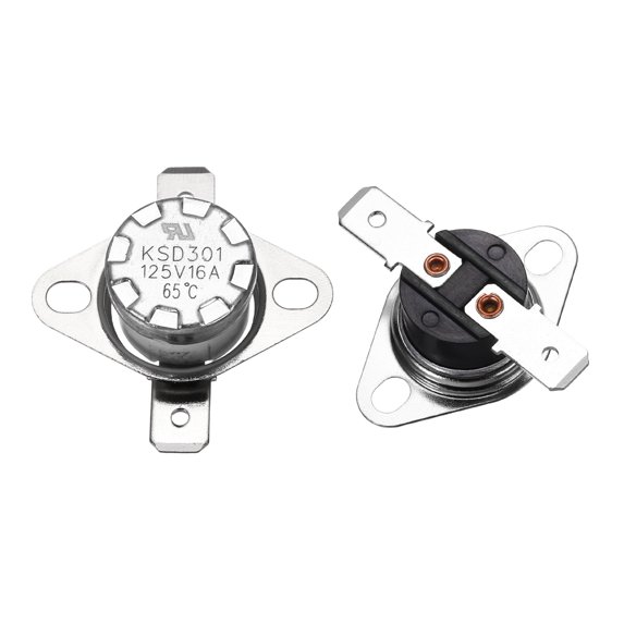 2 Pcs KSD301 Thermostat 65°C/149°F 16A Normally Closed N.C Adjust Snap ...