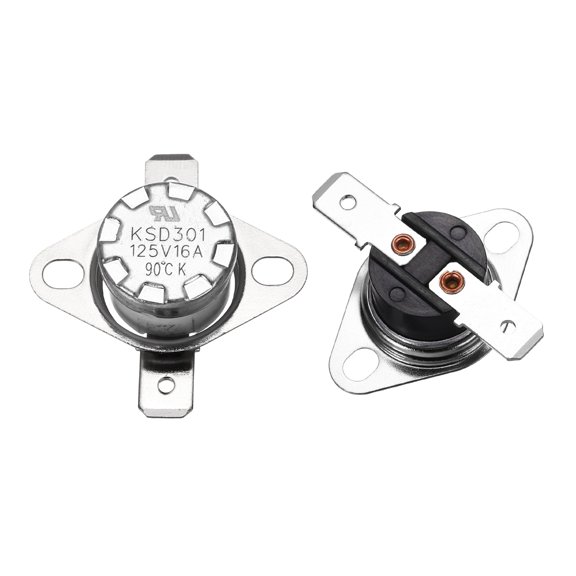 2 Pcs KSD301 Thermostat 90°C/194°F 16A Normally Open N.O Adjust Snap Disc Temperature Switch,Bakelite Material