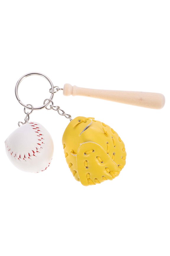 2 Pcs Key Ring Pendant Baseball Keychain Fob Basketball Field Pattern Yellow