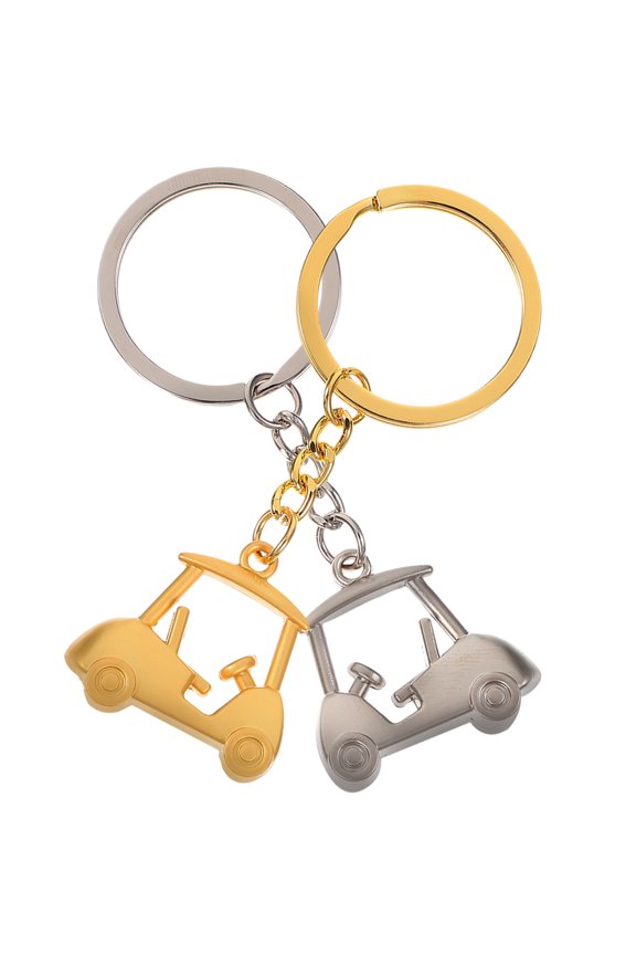 2 Pcs Key Ring Pendant Golf Cart Keychain Player for Keys Charm Viewing of Golfing Ornamental Metal Material Child Dad