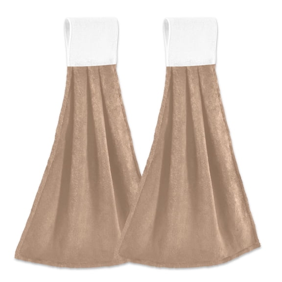 2 Pcs Khaki Kitchen Hand Towels with Hanging Loops Absorbent Soft Fast Drying Decor Bath Towels