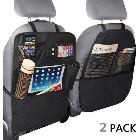 2 Pcs Kick Pad Car Seat Back Multi-Pocket Organizer With USB Charging Port For All Cars