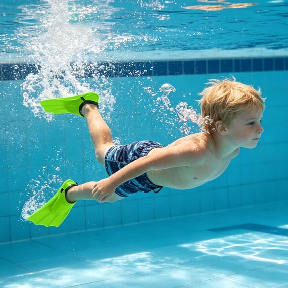 2 Pcs Kids Adjustable Swim Fins, Soft Comfort Youth Diving Flippers, Lightweight Anti- Training Gear for Snorkeling, Swimming, Beach & Pool Water Sports (Green)