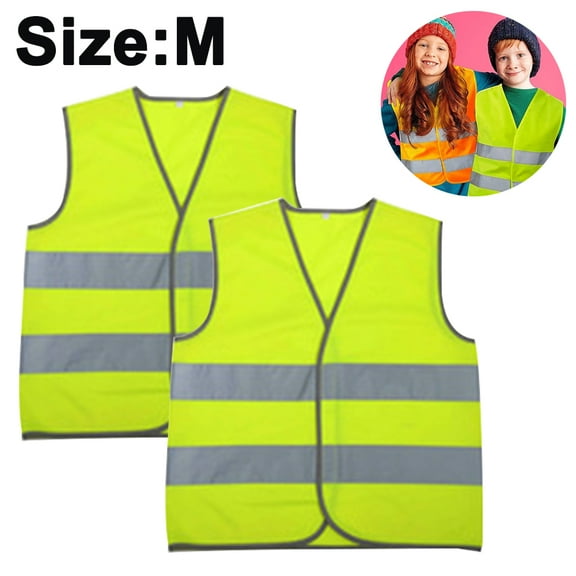2 Pcs Kids Safety Vest Children's High Visibility Vest Reflective Vest Kids Construction Vest Neon Traffic Vest with Reflective Strips for Aged 3-10, Cycling and Running - fluorescent yellow