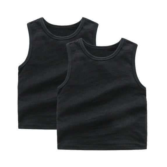 2 Pcs Kids Soft Undershirt Tank Tops Soft Undershirt Sleeveless Shirts for Girls Boys Unisex,Color Black,Size 12-18 Months