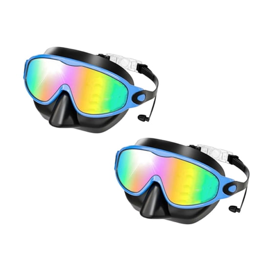 2 Pcs Kids Swim Goggles with Nose Cover for 3-14 Years , No Hair Pull Design, 180° Wide View Anti-Fog UV Protection Leakproof Swimming Goggles for Boys Girls (B)
