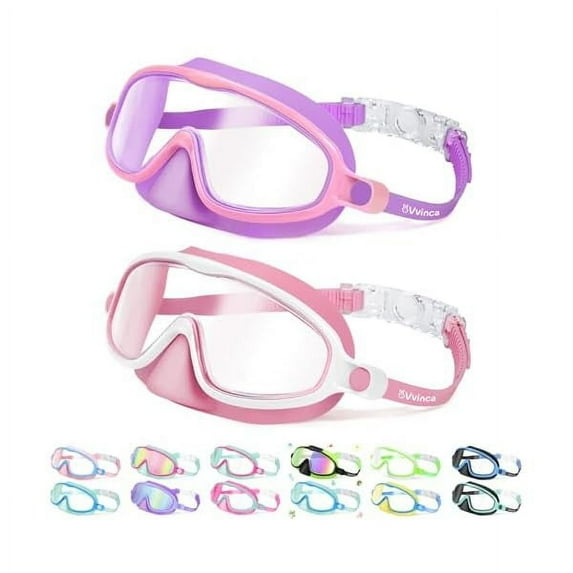 2 Pcs Kids-Swim-Goggles with Nose Cover, Swimming Diving Mask Wide View Anti Fog UV Anti Shattered Lens for Kids 3-6