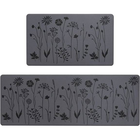 2 Pcs Kitchen Floor Mat, Waterproof Non Slip Kitchen Rugs and Mats, Cushioned Anti-Fatigue Kitchen Rug Sets for Kitchen, Office, Sink 17"x47"+17"x29" (Dark Grey)