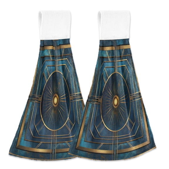 2 Pcs Kitchen Hand Towels with Hanging Loops Absorbent Soft Fast Drying Decor Bath Towels Abstract Cerulean Geometric