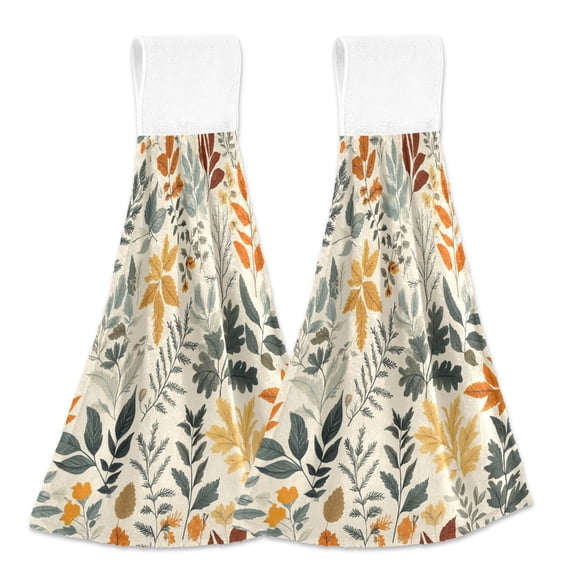 2 Pcs Kitchen Hand Towels with Hanging Loops Absorbent Soft Fast Drying Decor Bath Towels Autumn Leaves and Foliage