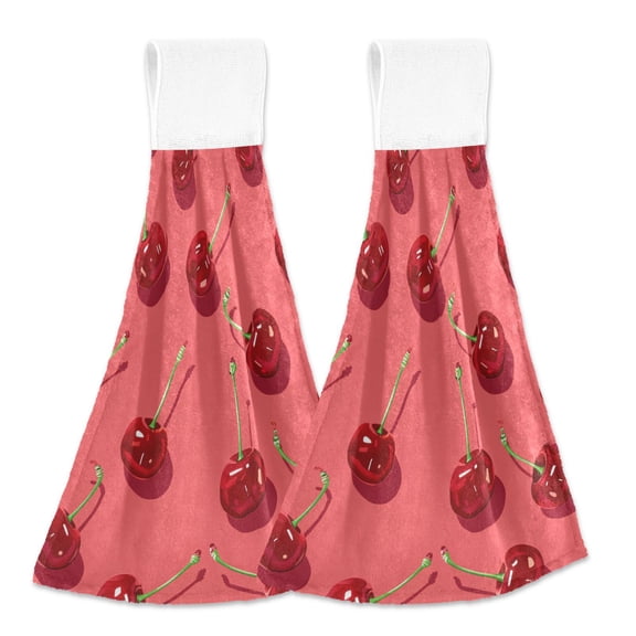 2 Pcs Kitchen Hand Towels with Hanging Loops Absorbent Soft Fast Drying Decor Bath Towels Beautiful Cherry