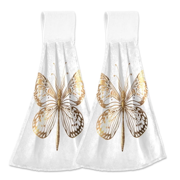 2 Pcs Kitchen Hand Towels with Hanging Loops Absorbent Soft Fast Drying Decor Bath Towels Butterfly Dragonfly