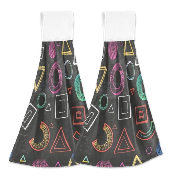2 Pcs Kitchen Hand Towels with Hanging Loops Absorbent Soft Fast Drying Decor Bath Towels Chalk Paint Graphs