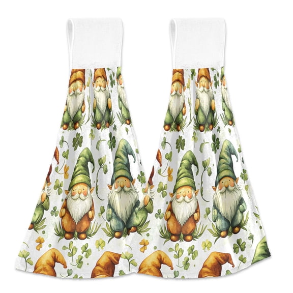 2 Pcs Kitchen Hand Towels with Hanging Loops Absorbent Soft Fast Drying Decor Bath Towels Cute Gnomes with Hats
