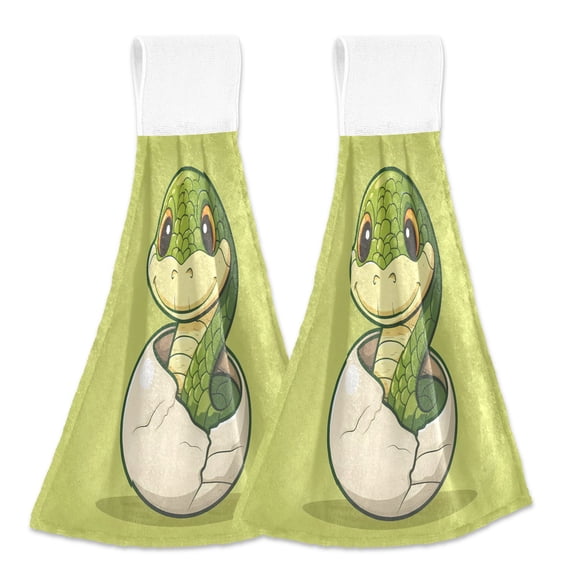 2 Pcs Kitchen Hand Towels with Hanging Loops Absorbent Soft Fast Drying Decor Bath Towels Cute Snake in Eggshell