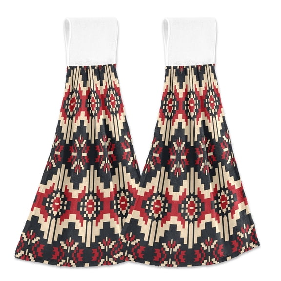 2 Pcs Kitchen Hand Towels with Hanging Loops Absorbent Soft Fast Drying Decor Bath Towels Geometric Pixel Print