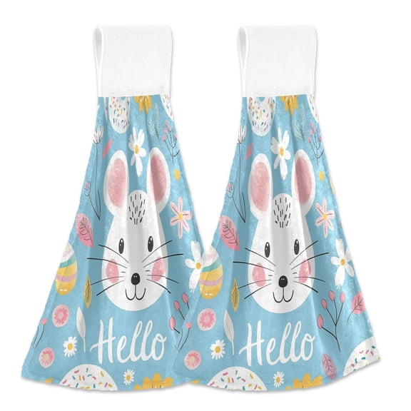 2 Pcs Kitchen Hand Towels with Hanging Loops Absorbent Soft Fast Drying Decor Bath Towels Hello Mouse Face