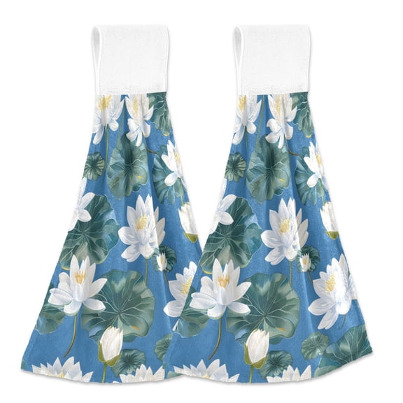 2 Pcs Kitchen Hand Towels with Hanging Loops Absorbent Soft Fast Drying Decor Bath Towels Lily Flower in Water