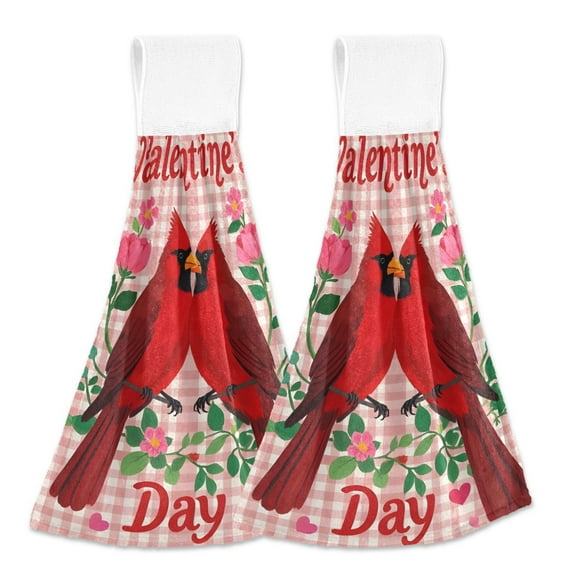 2 Pcs Kitchen Hand Towels with Hanging Loops Absorbent Soft Fast Drying Decor Bath Towels Love Cardinals with Flower